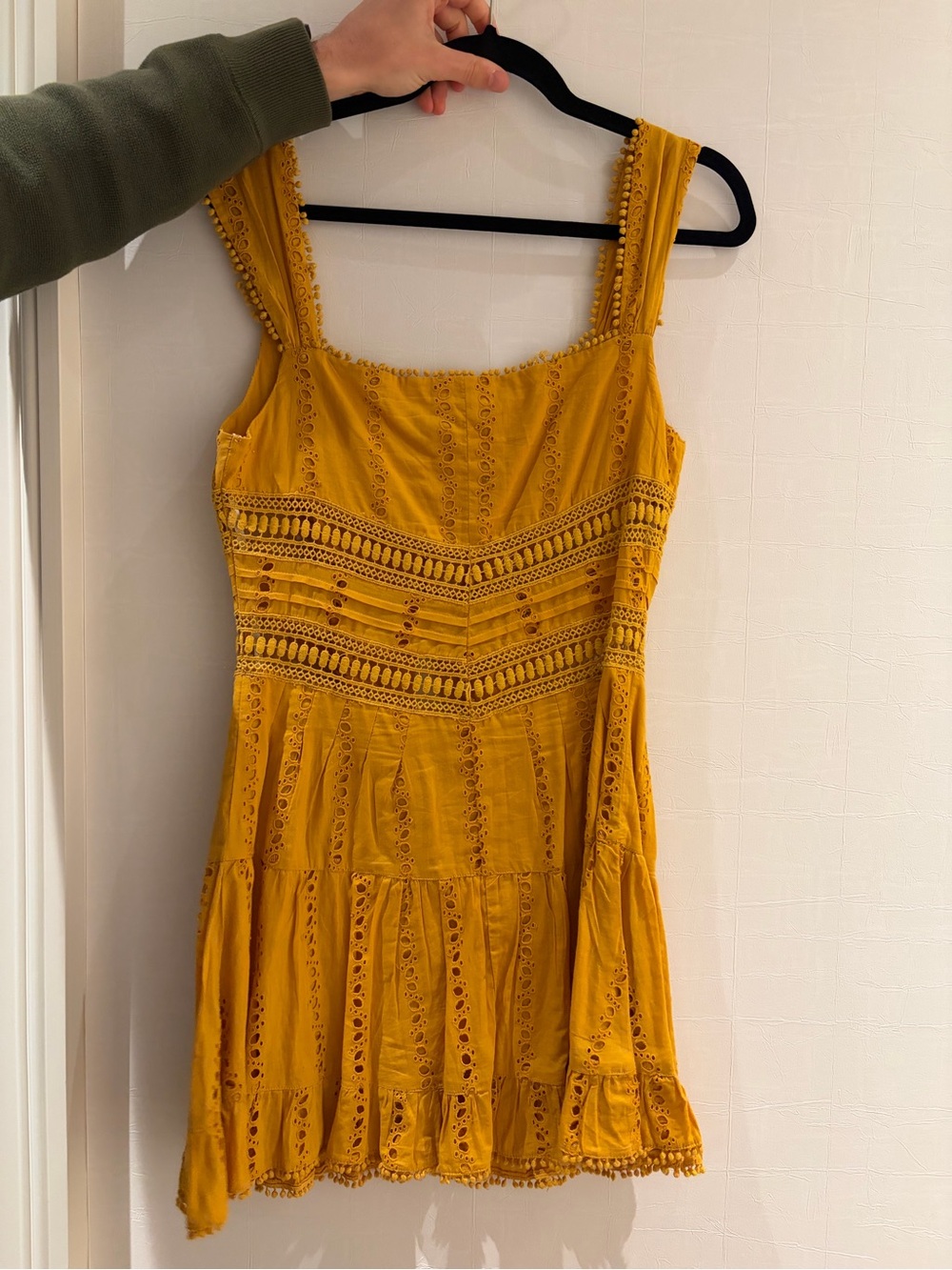 Yellow Eyelet Button-Front Mini Dress with Ruffle Hem - Picture 2 of 2